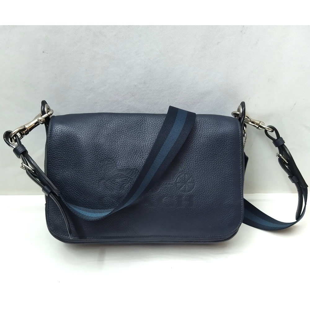 Coach Midnight Blue Pebbled Leather Flap Closure Crossbody Bag